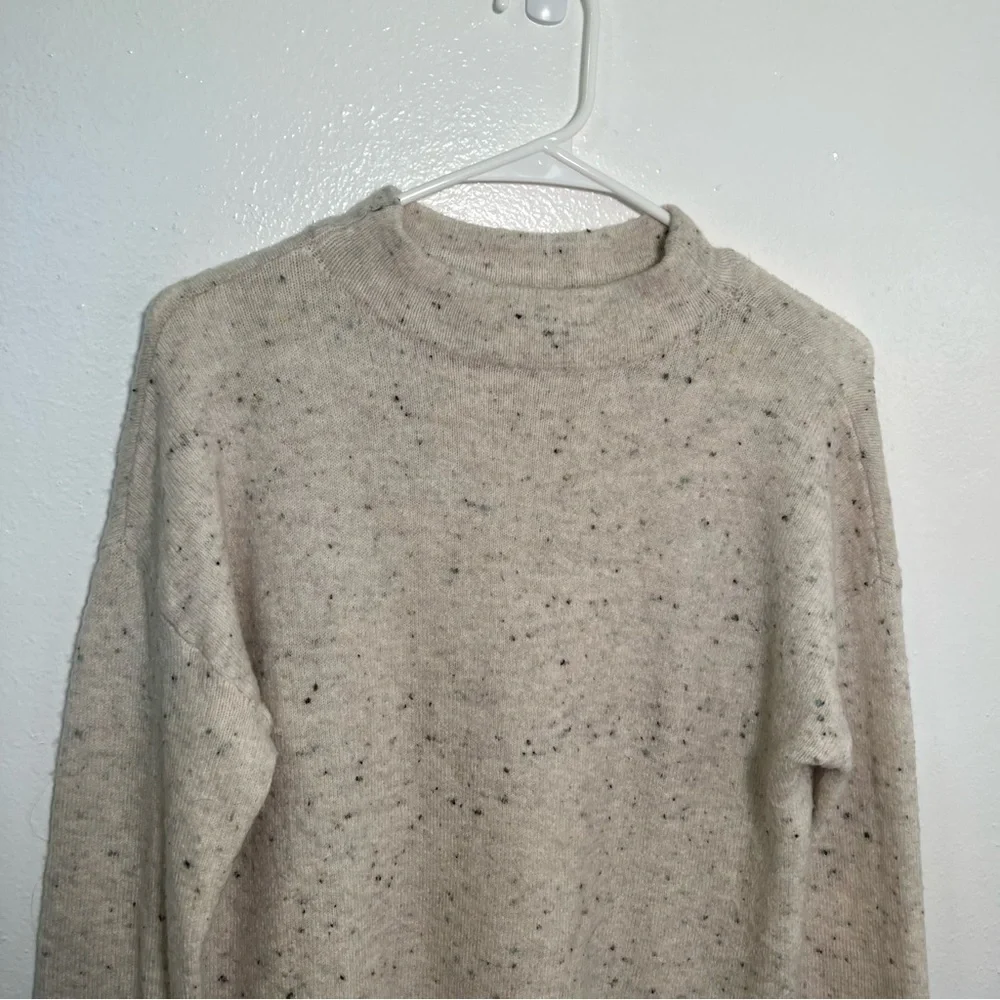Loft Women's Size XS Flecked Mock Neck Tunic Sweater Cream Speckled Textured